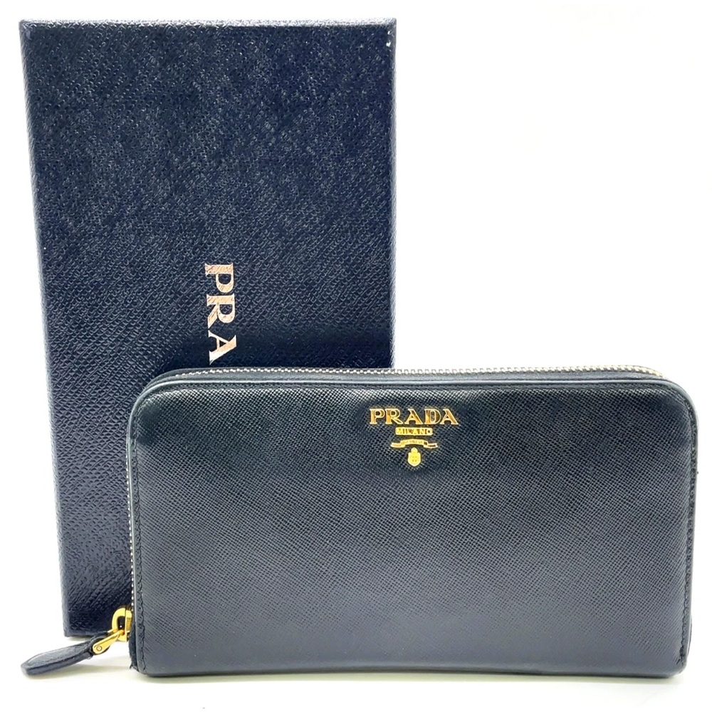 PRADA Saffiano Long Black Leather Wallet